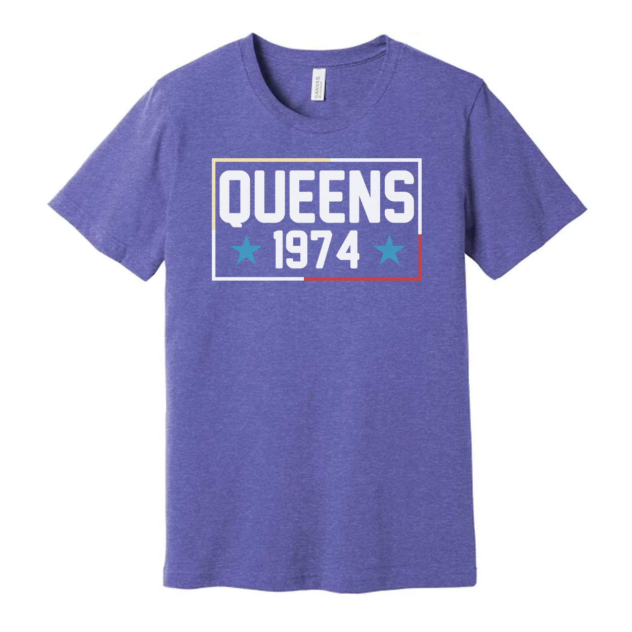 Queens 1974 Graphic Tee Unisex Short Sleeve T Shirt With Bold Rectangle Design