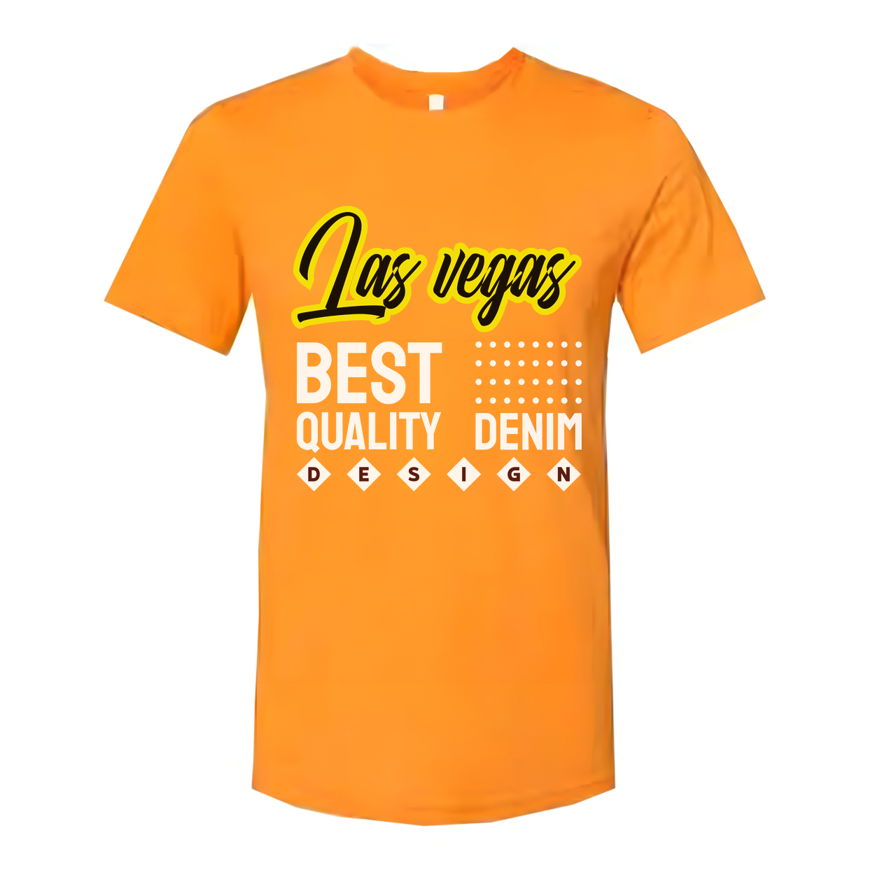 Las Vegas Graphic Unisex T Shirt With Bold Yellow Script Best Quality Denim Design