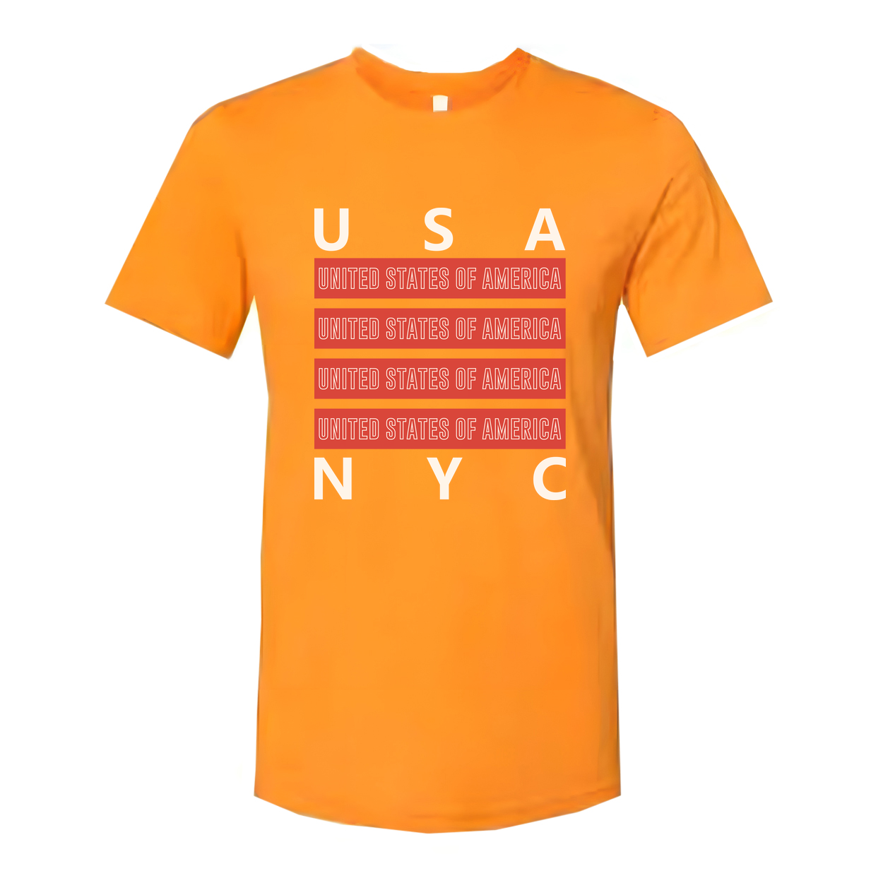 Unisex USA United States of America Graphic T Shirt With Red Repeating Text Bars and NYC Accent