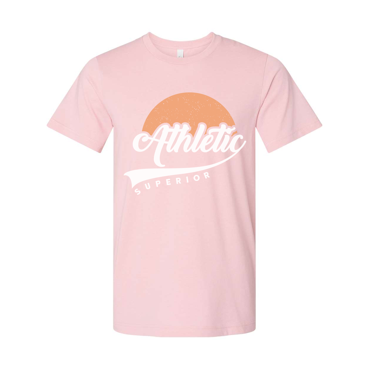 Unisex T Shirt With Peach Circle Athletic Superior Script Logo Graphic Print