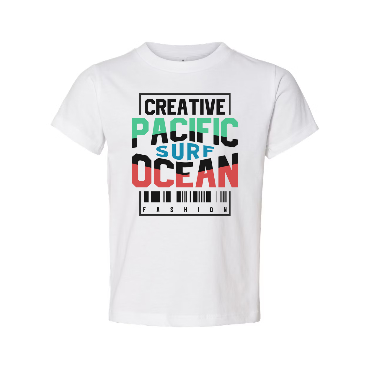Creative Pacific Ocean Surf Graphic Unisex T Shirt with Barcode Fashion Print Collection