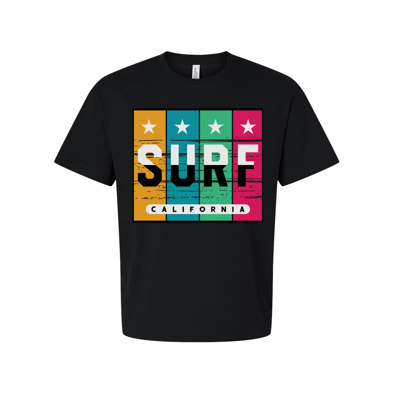 Surf California Multicolor Block Graphic T Shirt With Star Panels For Summer Wear