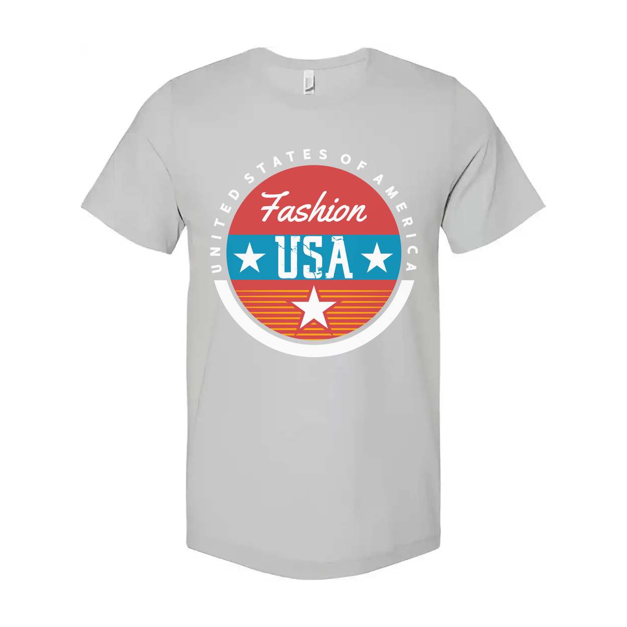 Unisex Graphic Tee With Retro USA Circle Emblem And Stars Design For Fashionable Casual Wear Everyday