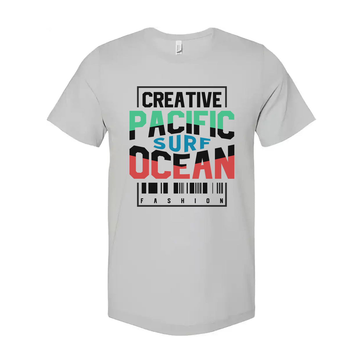 Creative Pacific Ocean Surf Graphic Unisex T Shirt with Barcode Fashion Print Collection