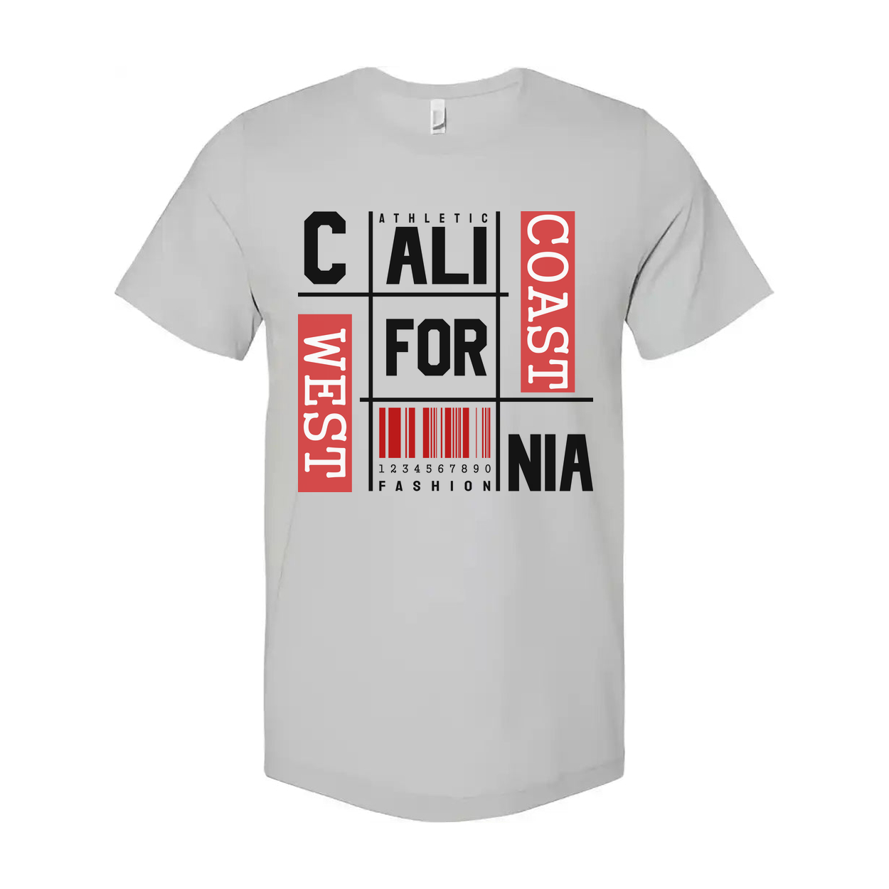 California Fashion Grid Graphic Unisex T Shirt With Barcode Print Artwork Casual Wear