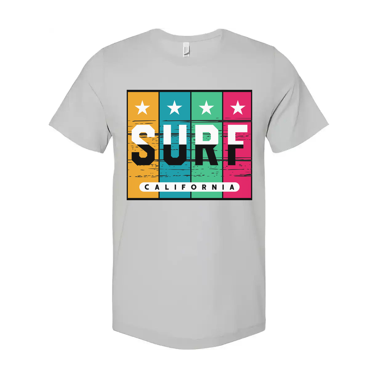 Surf California Multicolor Block Graphic T Shirt With Star Panels For Summer Wear