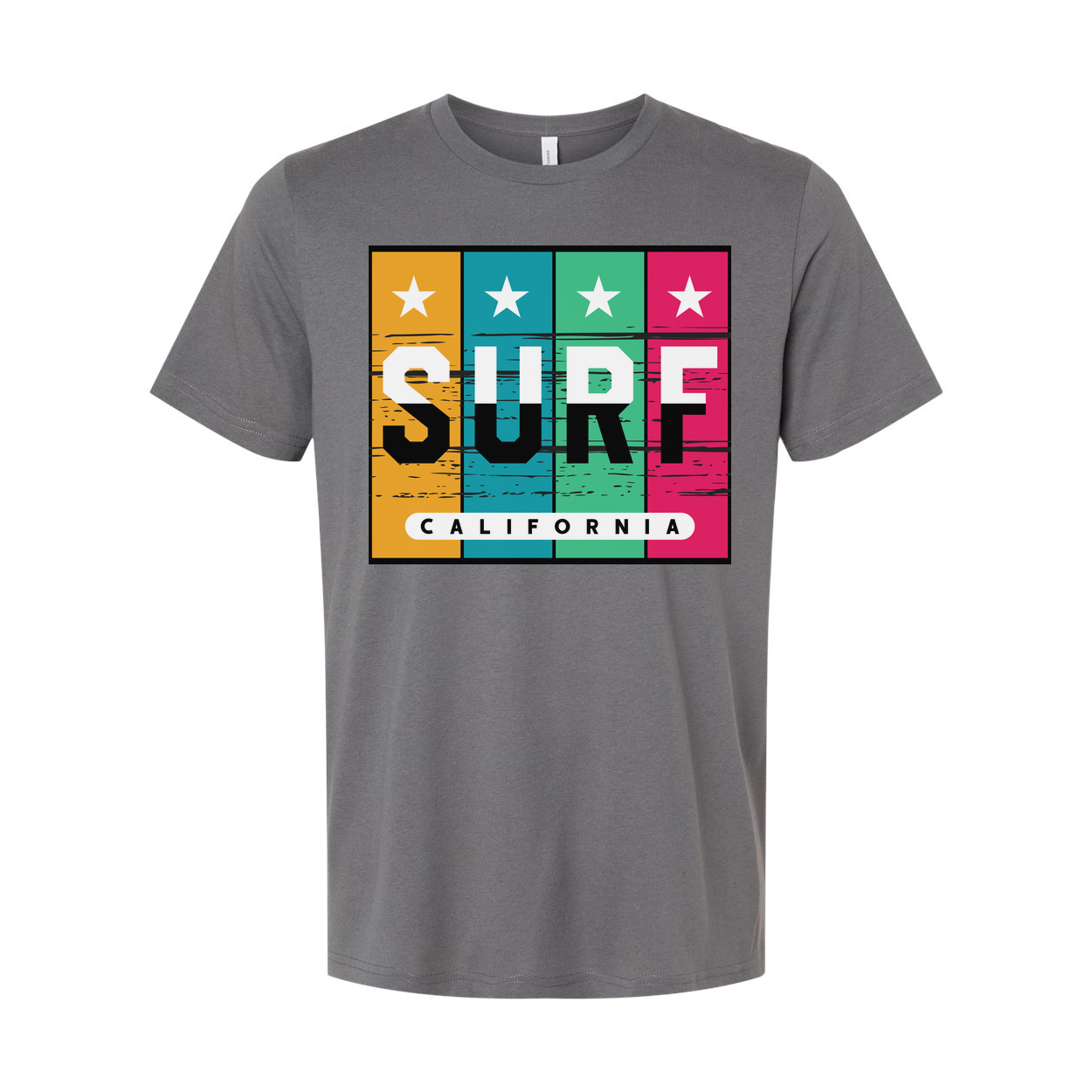 Surf California Multicolor Block Graphic T Shirt With Star Panels For Summer Wear
