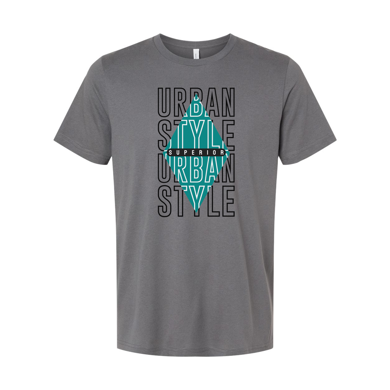 Urban Style Graphic Unisex T Shirt With Turquoise Triangle Overlay And Superior Branding