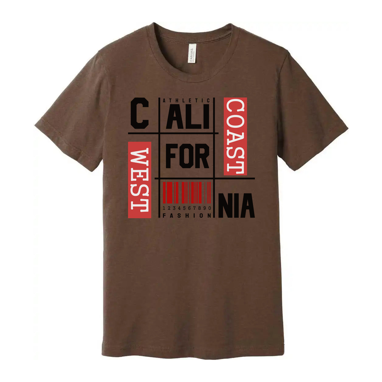 California Fashion Grid Graphic Unisex T Shirt With Barcode Print Artwork Casual Wear