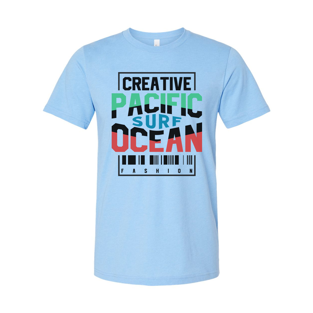 Creative Pacific Ocean Surf Graphic Unisex T Shirt with Barcode Fashion Print Collection