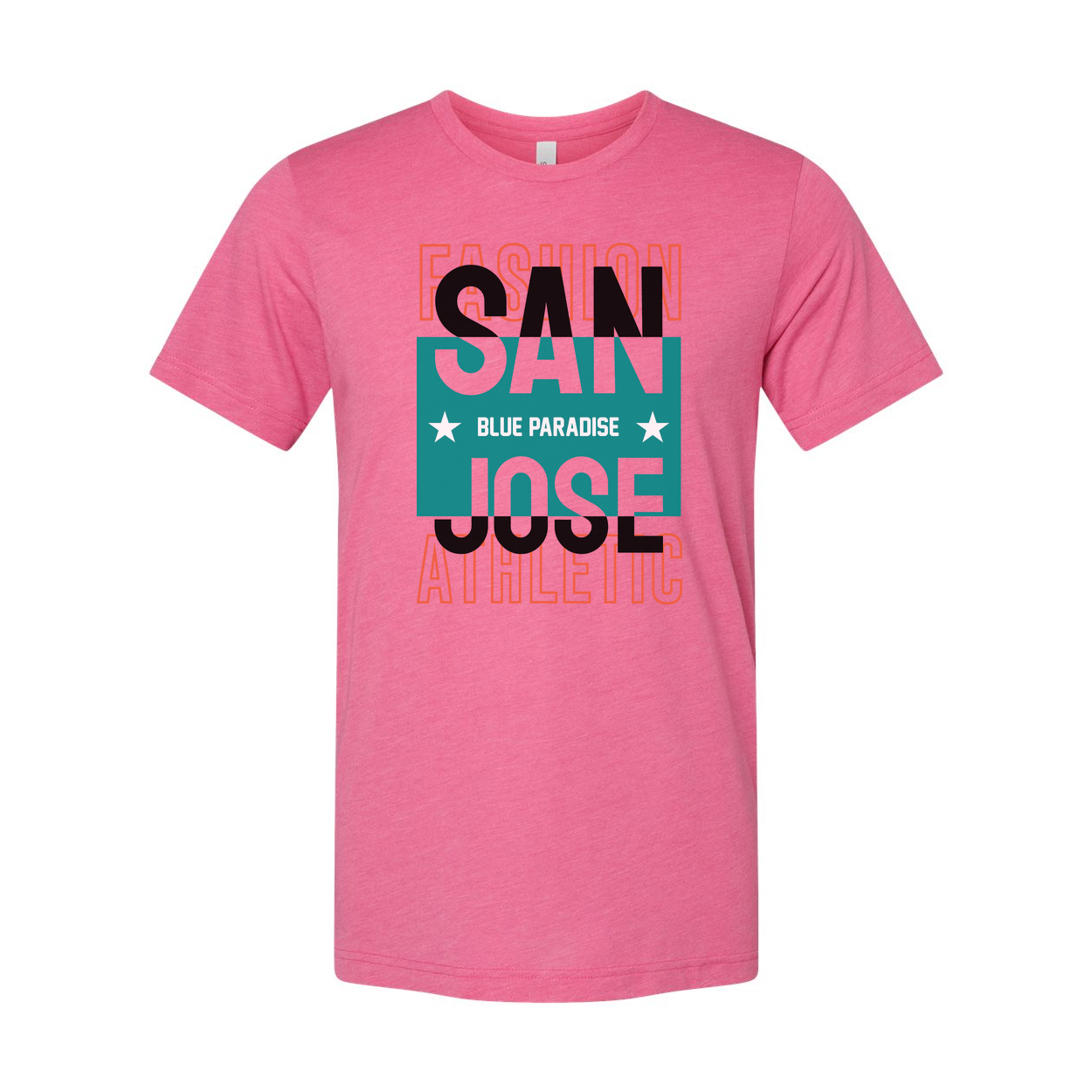 San Jose Athletic Graphic Unisex Tee With Teal Block Design And Blue Paradise Text