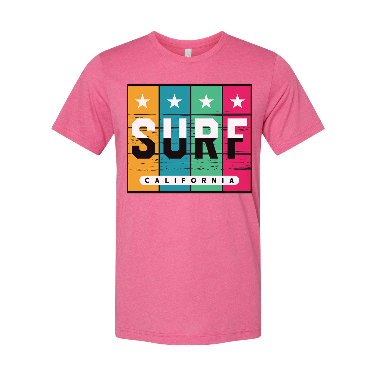 Surf California Multicolor Block Graphic T Shirt With Star Panels For Summer Wear