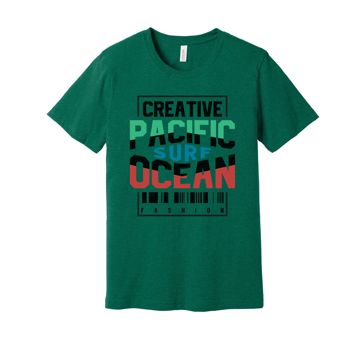 Creative Pacific Ocean Surf Graphic Unisex T Shirt with Barcode Fashion Print Collection