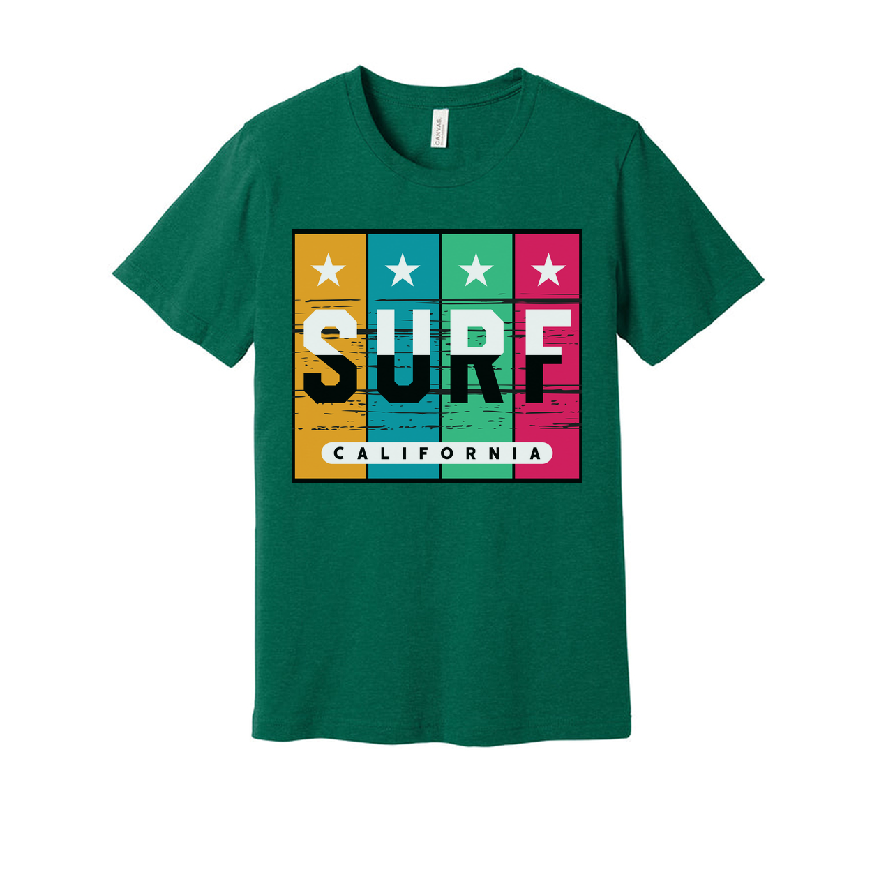 Surf California Multicolor Block Graphic T Shirt With Star Panels For Summer Wear