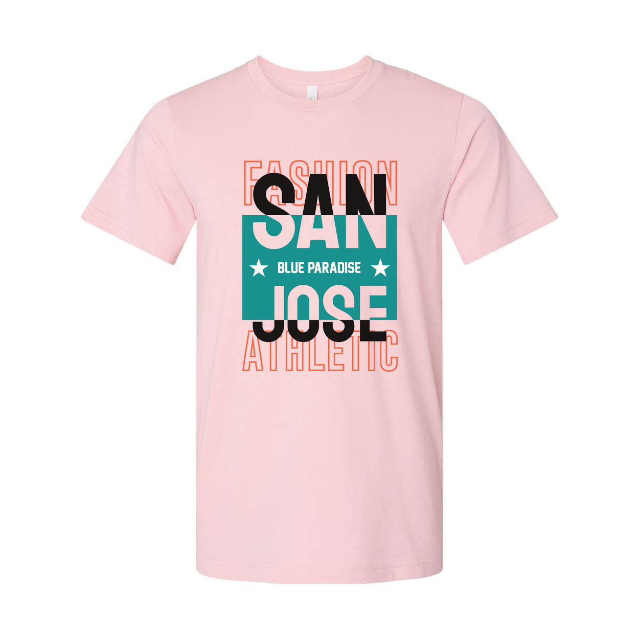 San Jose Athletic Graphic Unisex Tee With Teal Block Design And Blue Paradise Text