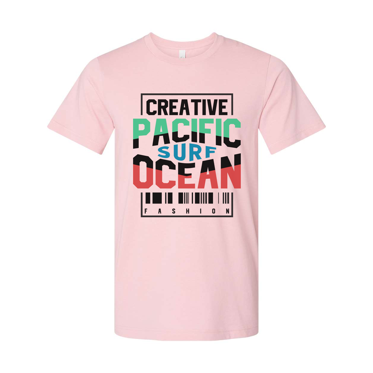Creative Pacific Ocean Surf Graphic Unisex T Shirt with Barcode Fashion Print Collection