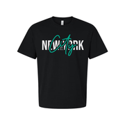 New York City Graphic Tee With Teal Script City Overlay For Modern Urban Style Edition