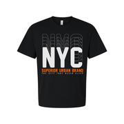 New York City Graphic Tee With Oversized NYC Letters And Orange Superior Urban Brand Text