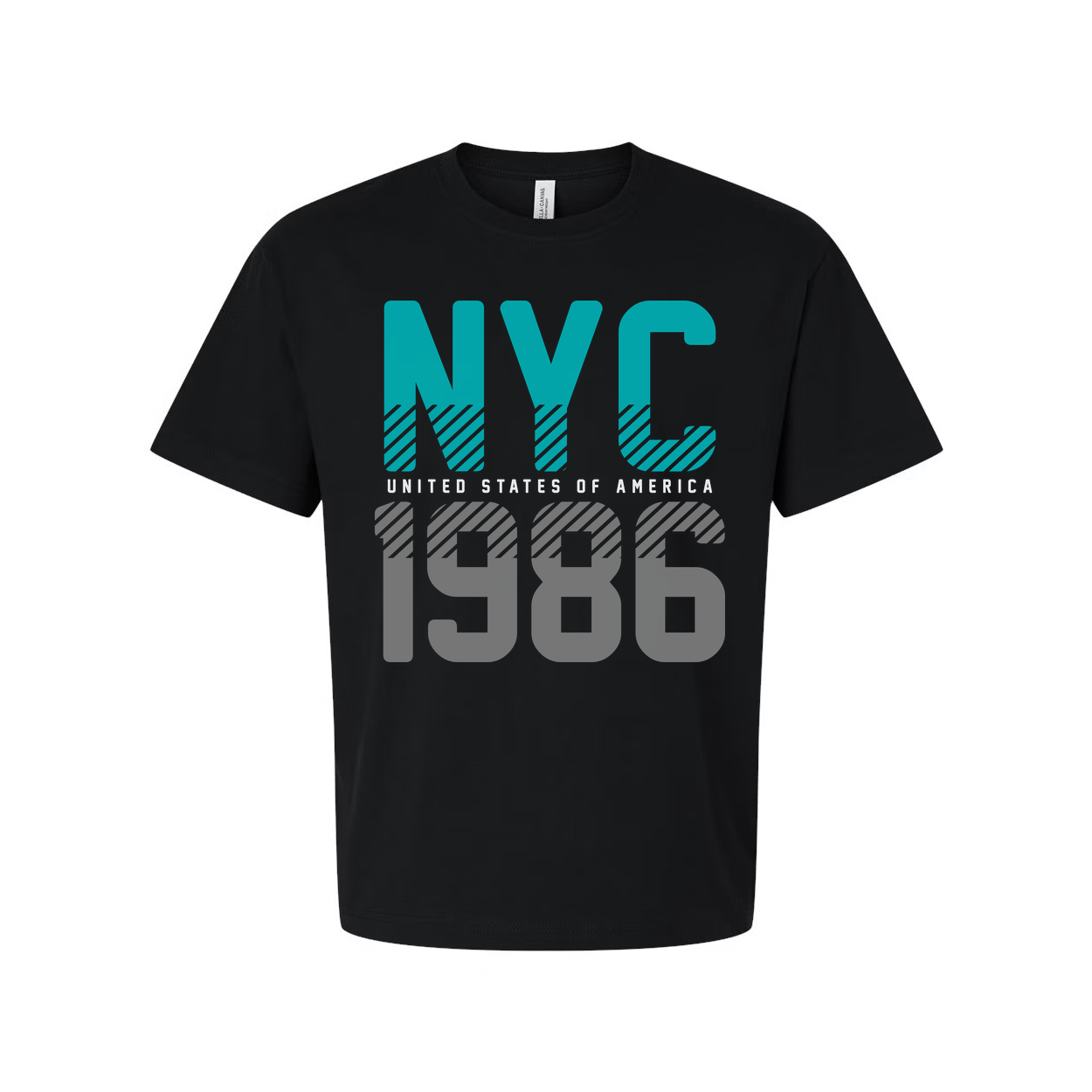 Unisex NYC 1986 Graphic T-Shirt With Turquoise Accents And Bold Gray Typography