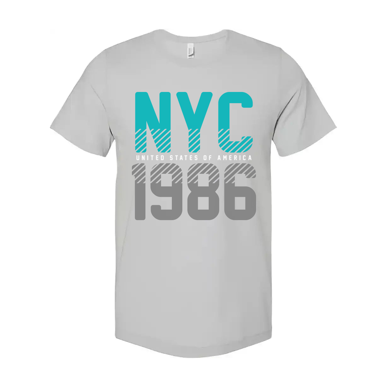 Unisex NYC 1986 Graphic T-Shirt With Turquoise Accents And Bold Gray Typography