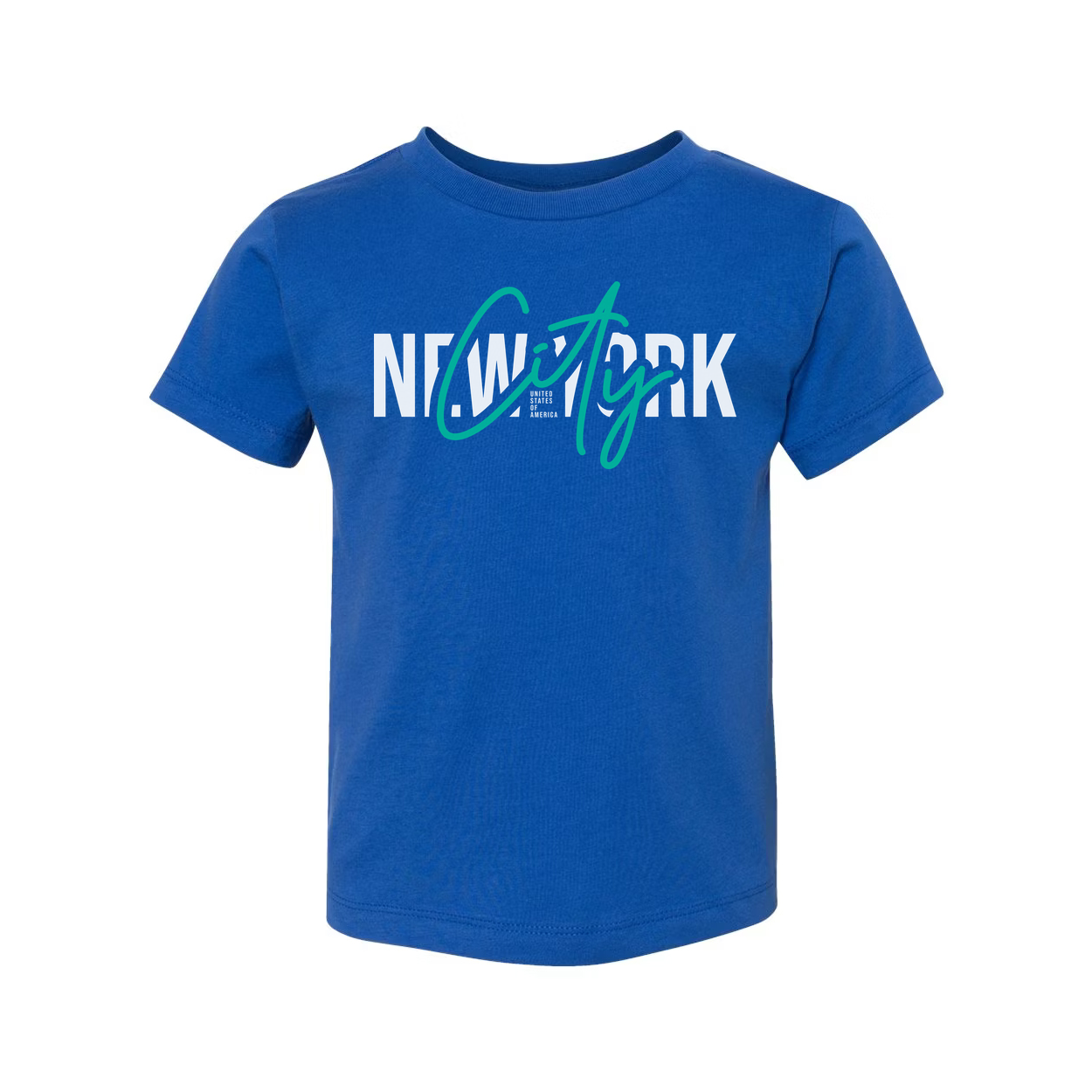 New York City Graphic Tee With Teal Script City Overlay For Modern Urban Style Edition