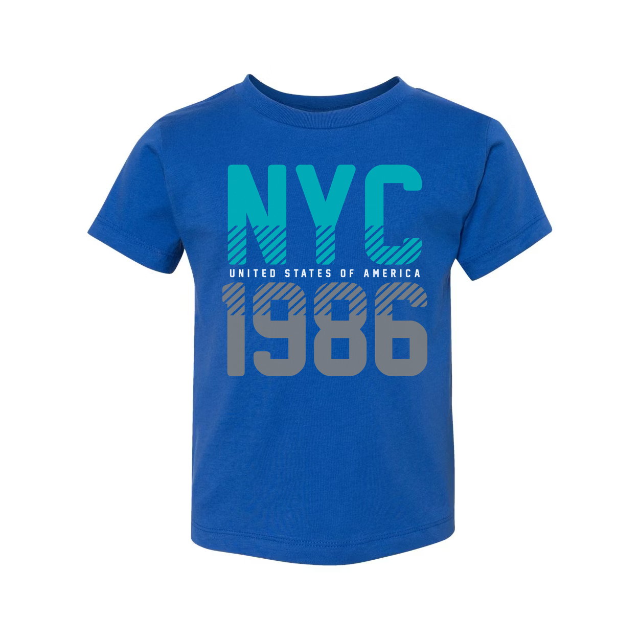 Unisex NYC 1986 Graphic T-Shirt With Turquoise Accents And Bold Gray Typography