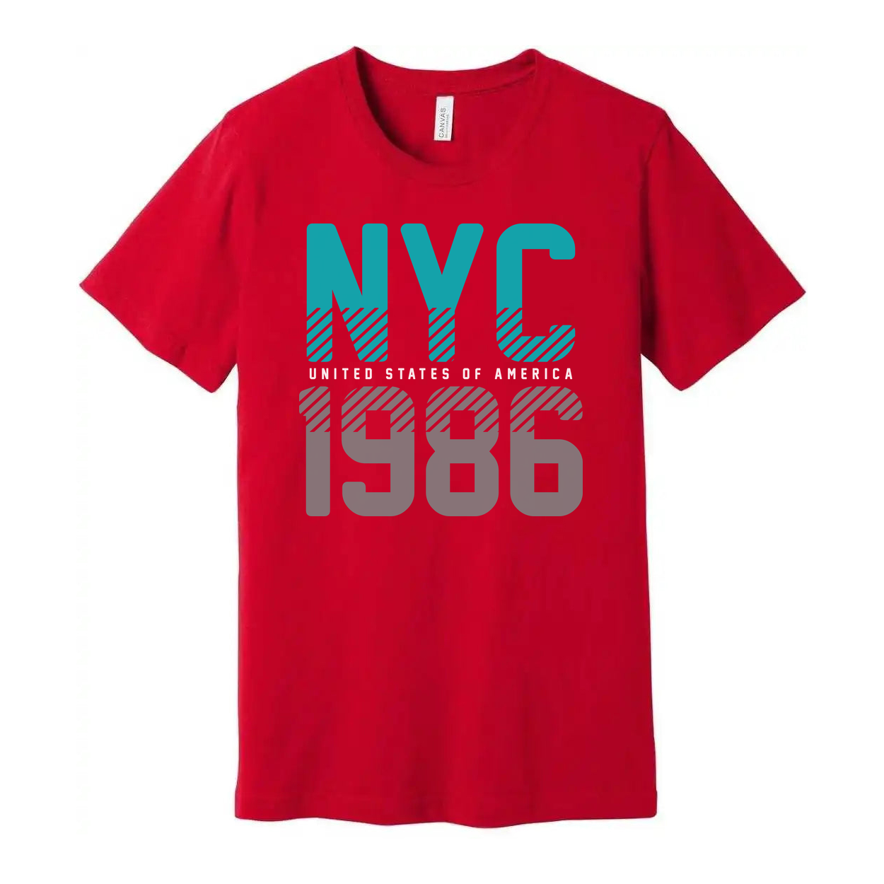 Unisex NYC 1986 Graphic T-Shirt With Turquoise Accents And Bold Gray Typography