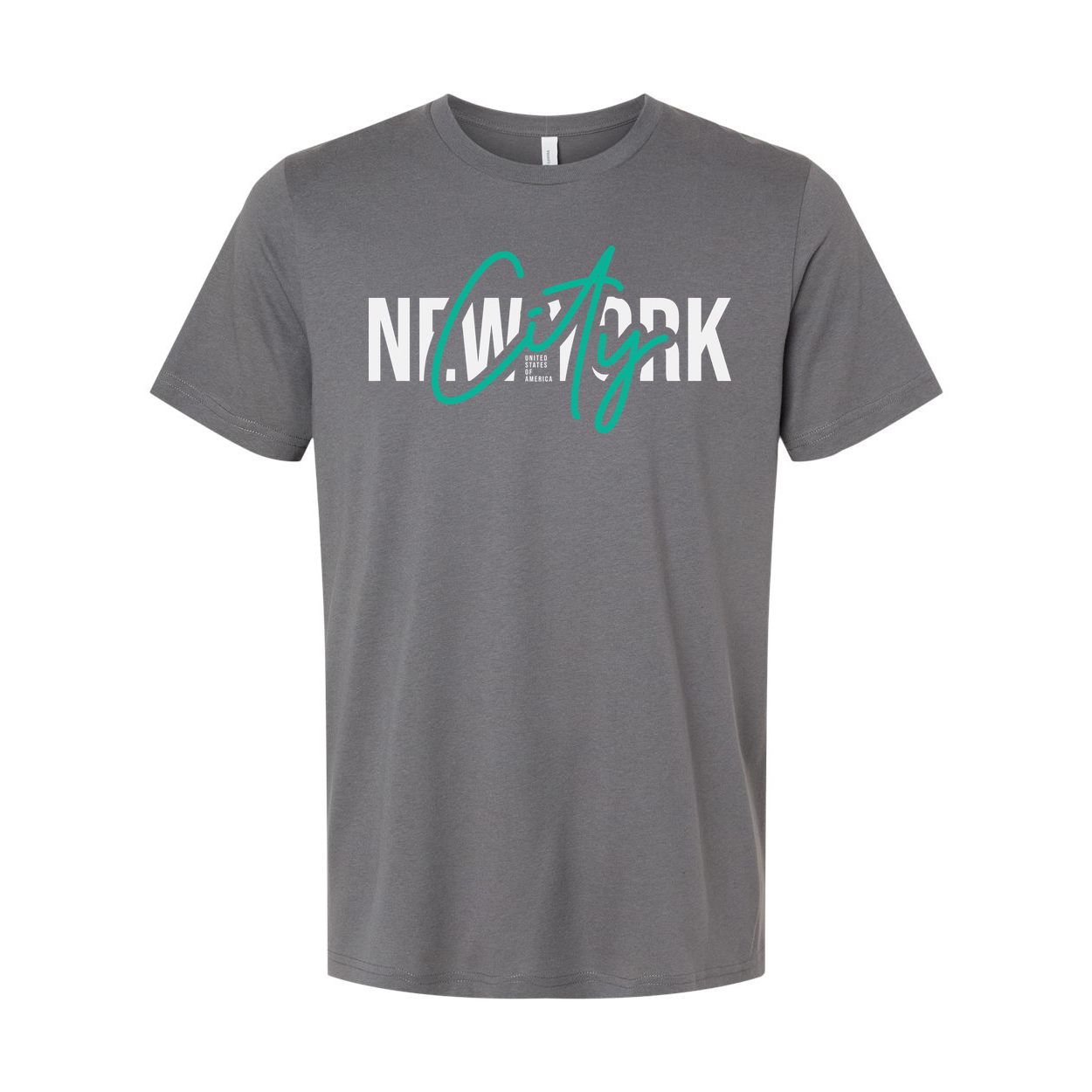 New York City Graphic Tee With Teal Script City Overlay For Modern Urban Style Edition