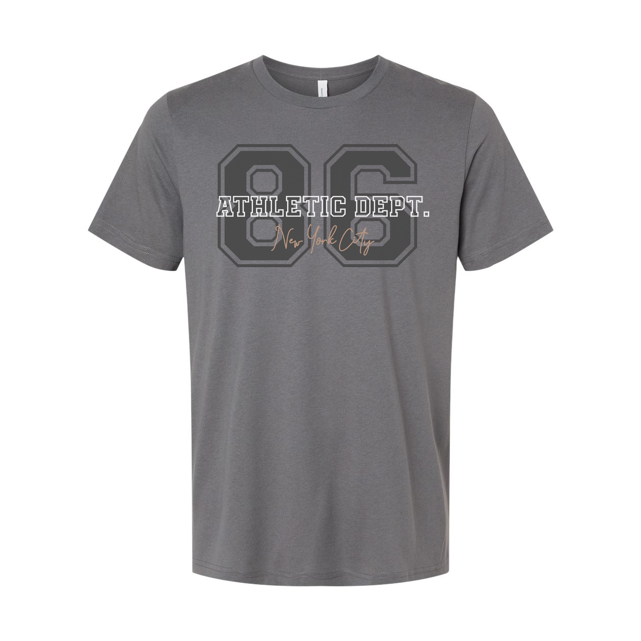 Unisex Graphic T Shirt With Large 86 Varsity Digit Number And Athletic Dept Print