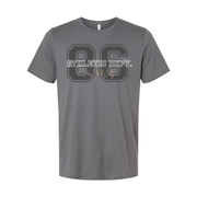 Unisex Graphic T Shirt With Large 86 Varsity Digit Number And Athletic Dept Print