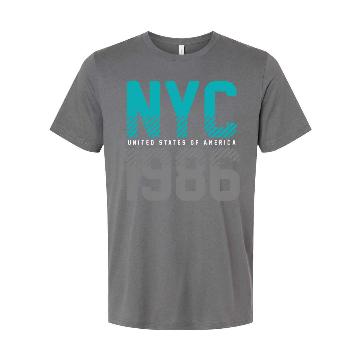 Unisex NYC 1986 Graphic T-Shirt With Turquoise Accents And Bold Gray Typography