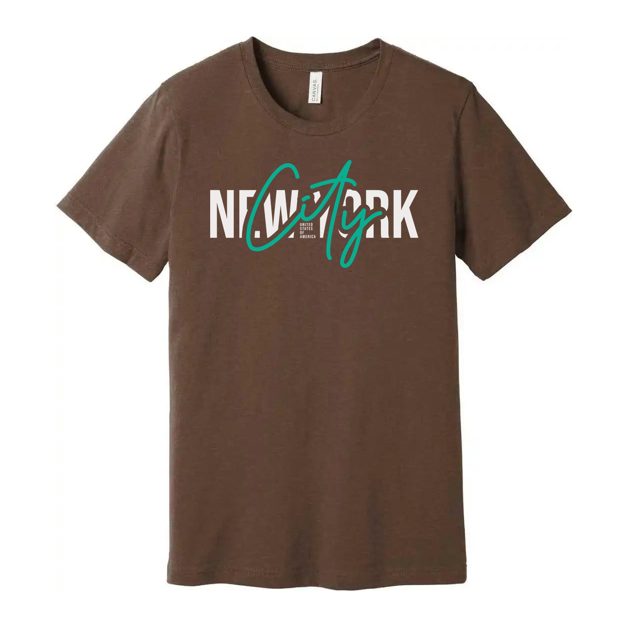 New York City Graphic Tee With Teal Script City Overlay For Modern Urban Style Edition