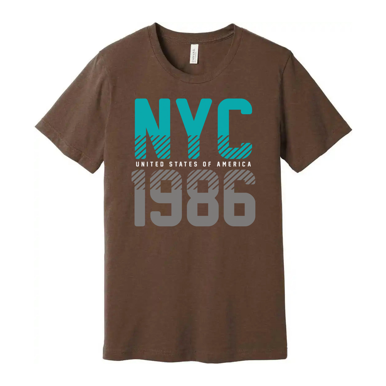 Unisex NYC 1986 Graphic T-Shirt With Turquoise Accents And Bold Gray Typography