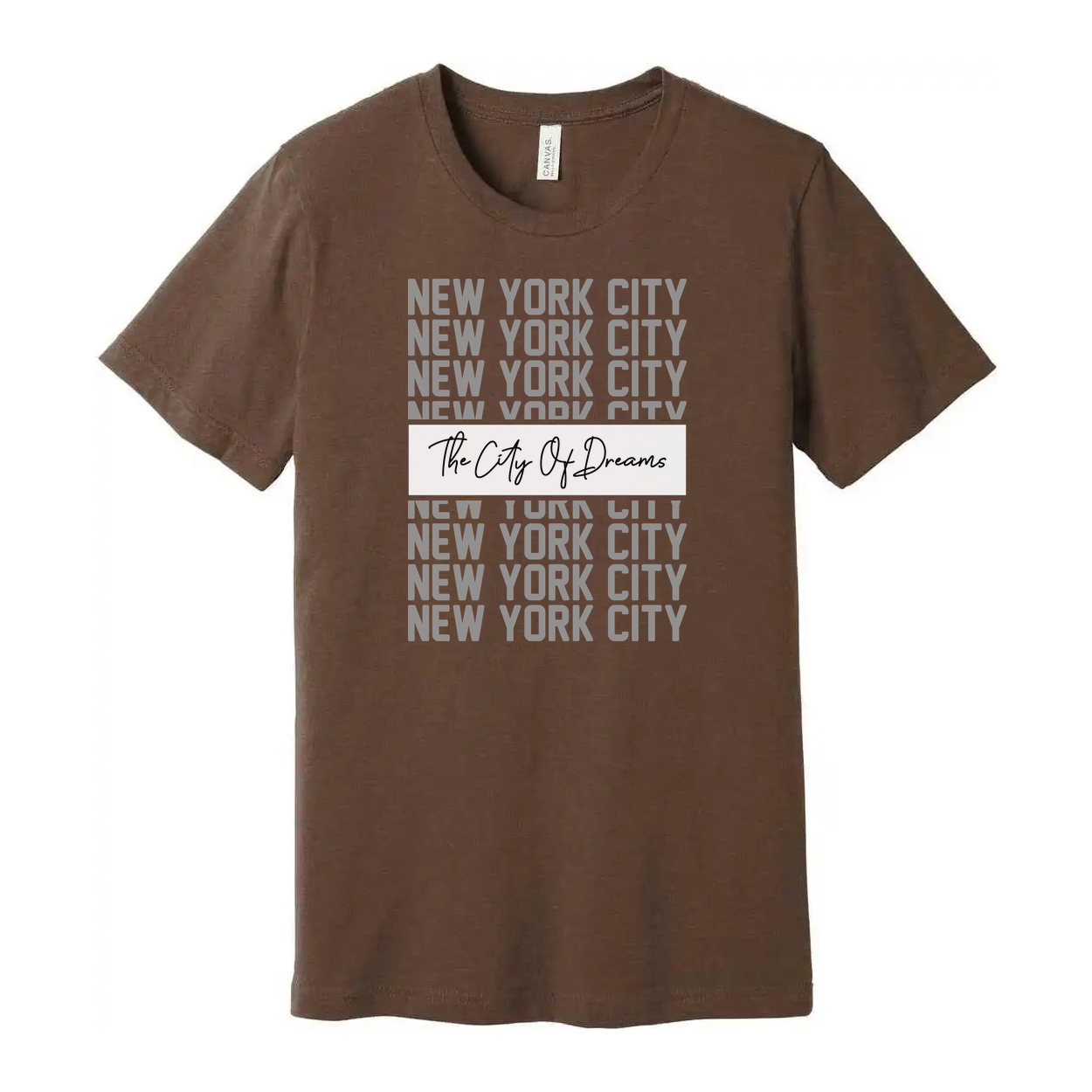 New York City Graphic Tee With Repeated NYC Text And The City Of Dreams Center Banner For Urban Unisex Style