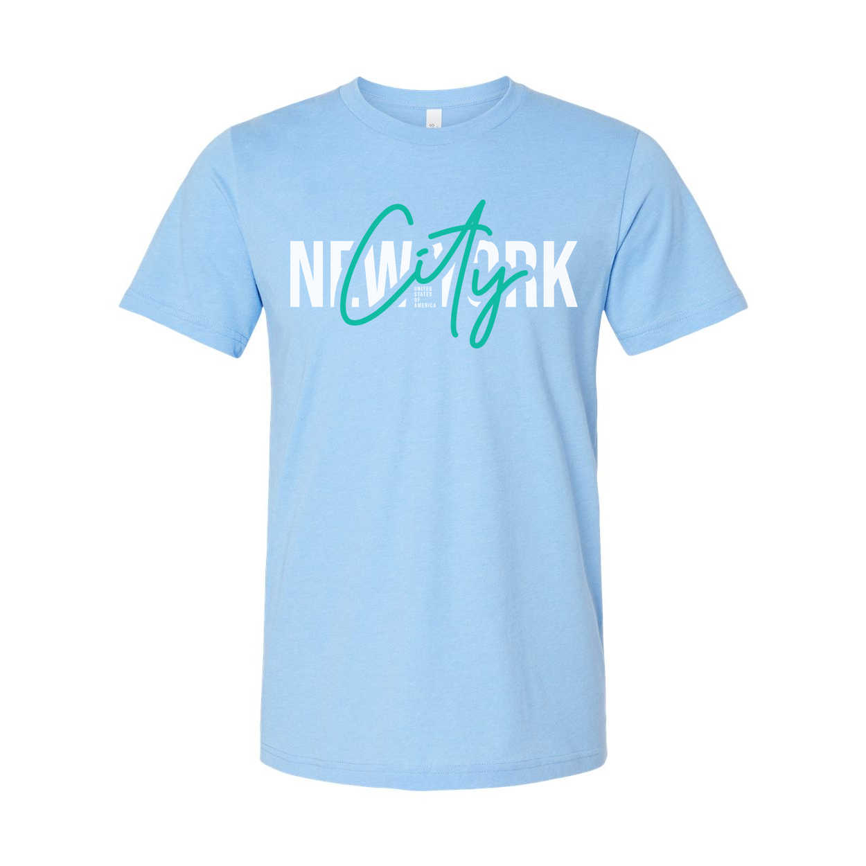 New York City Graphic Tee With Teal Script City Overlay For Modern Urban Style Edition