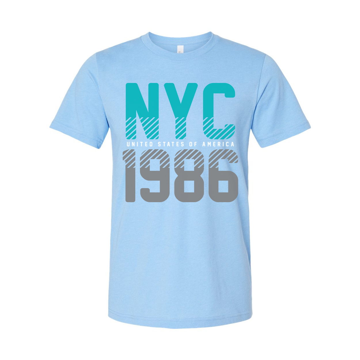 Unisex NYC 1986 Graphic T-Shirt With Turquoise Accents And Bold Gray Typography
