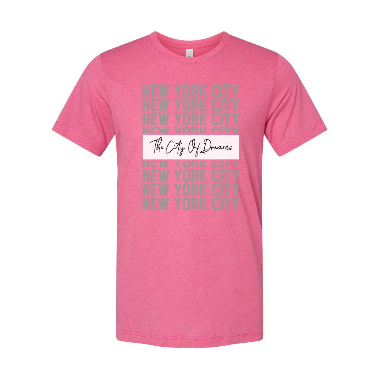 New York City Graphic Tee With Repeated NYC Text And The City Of Dreams Center Banner For Urban Unisex Style