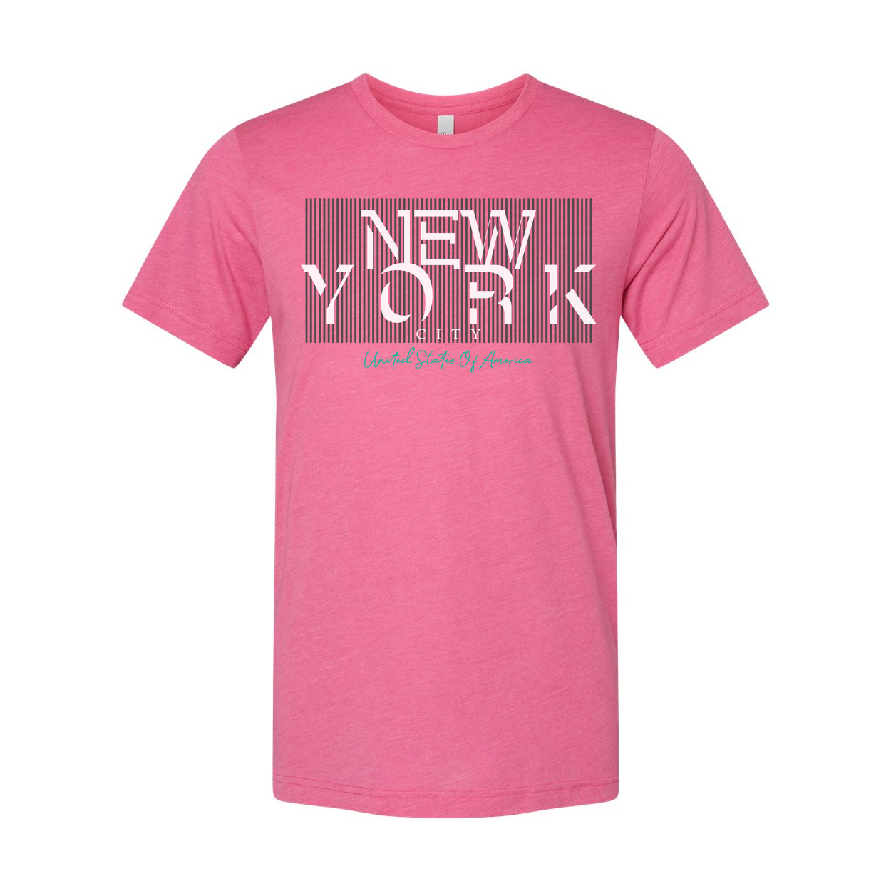 Unisex New York City Striped Graphic Tee With United States Of America Script Logo