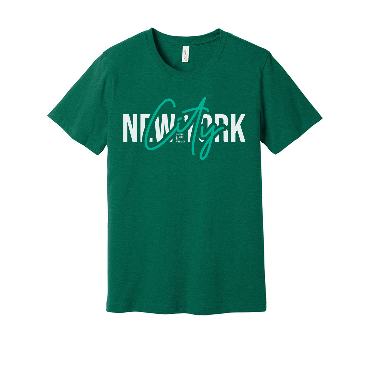New York City Graphic Tee With Teal Script City Overlay For Modern Urban Style Edition