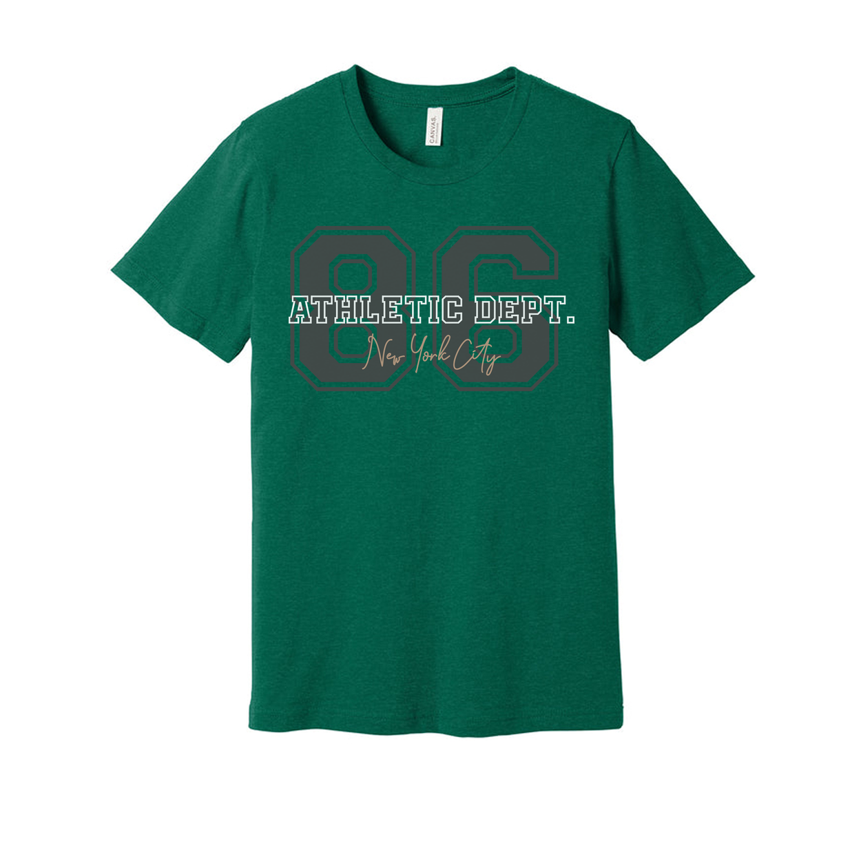 Unisex Graphic T Shirt With Large 86 Varsity Digit Number And Athletic Dept Print