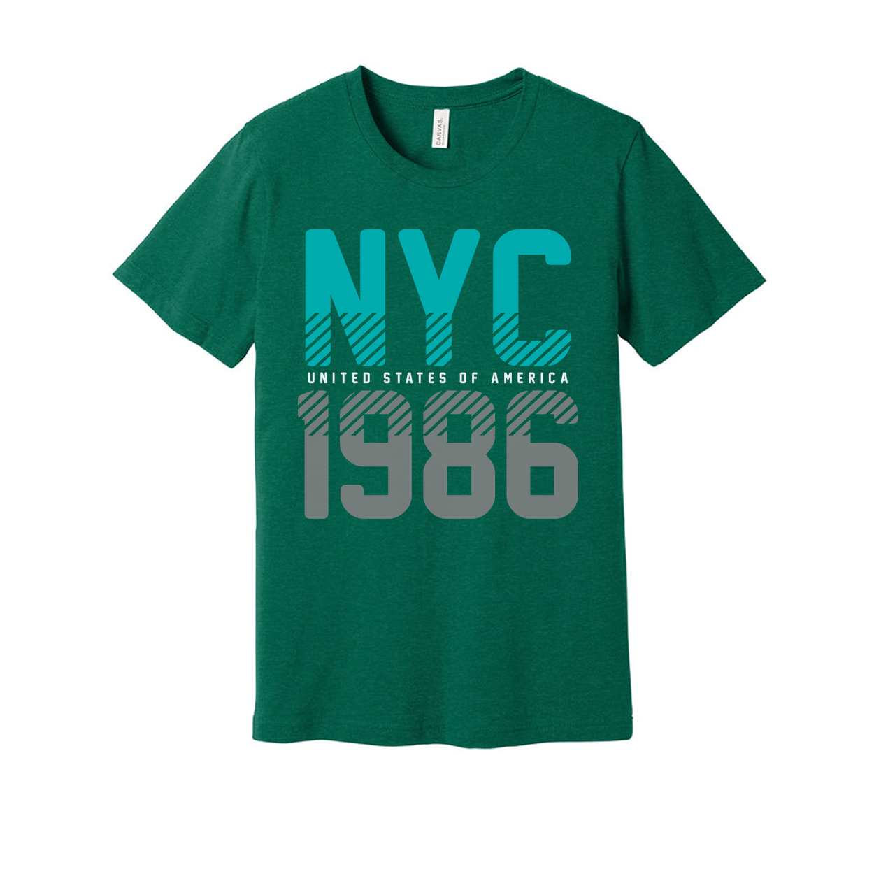 Unisex NYC 1986 Graphic T-Shirt With Turquoise Accents And Bold Gray Typography