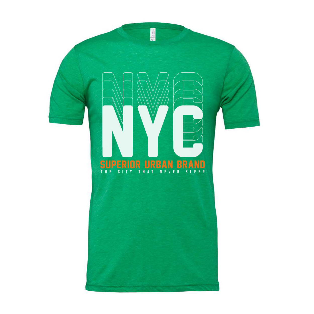 New York City Graphic Tee With Oversized NYC Letters And Orange Superior Urban Brand Text