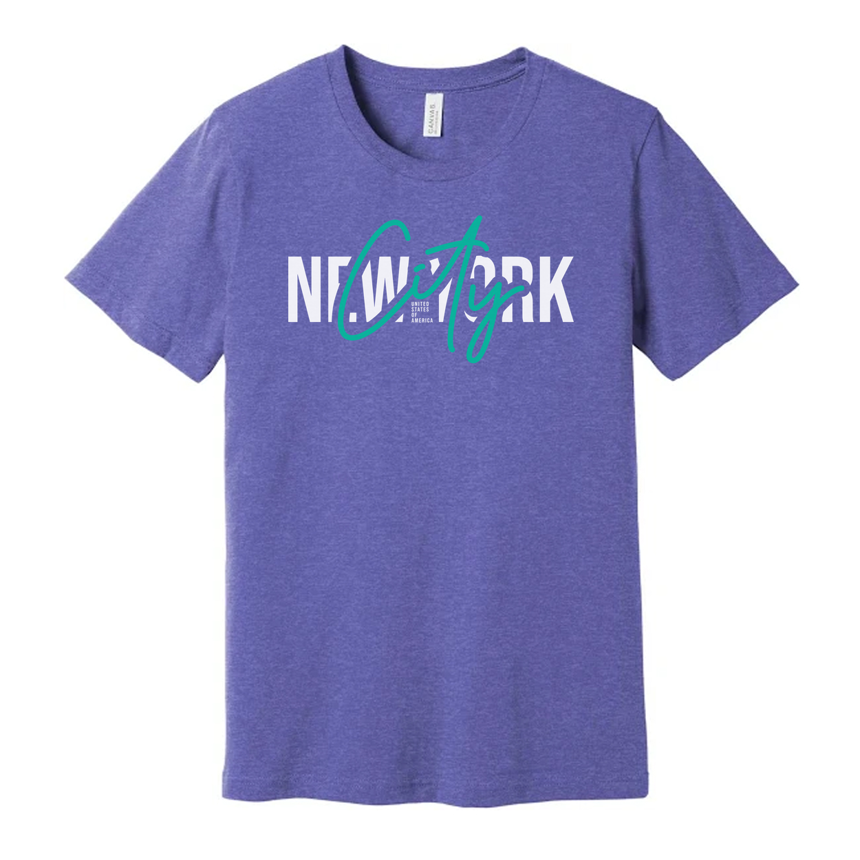 New York City Graphic Tee With Teal Script City Overlay For Modern Urban Style Edition