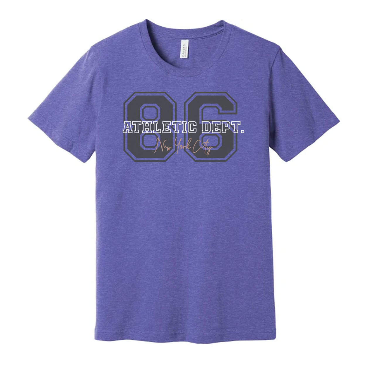 Unisex Graphic T Shirt With Large 86 Varsity Digit Number And Athletic Dept Print