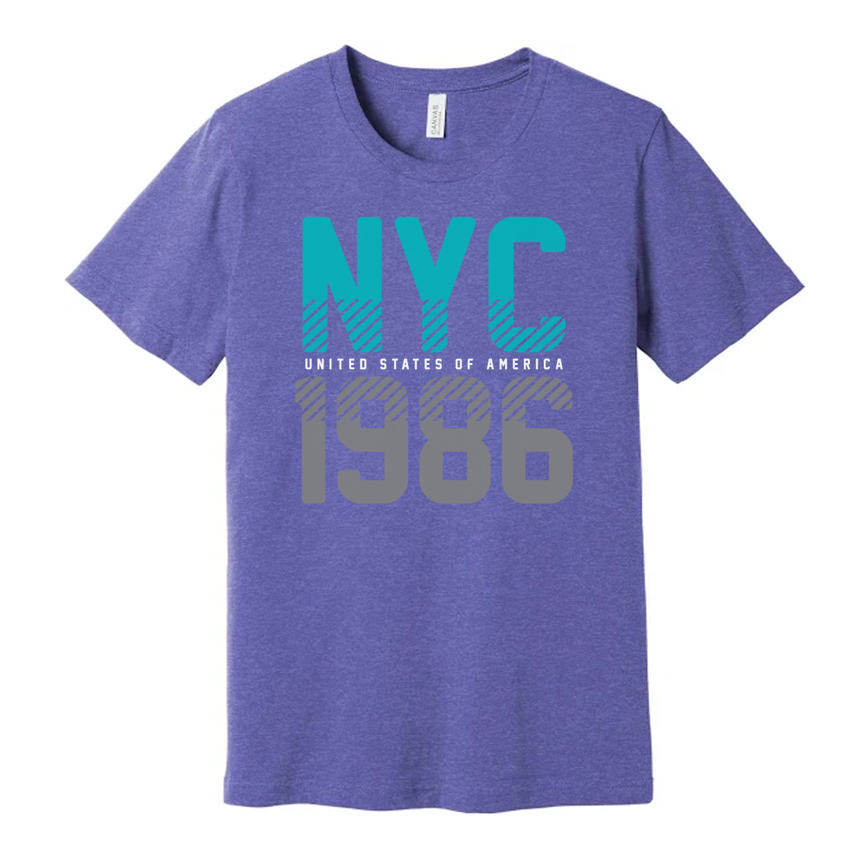 Unisex NYC 1986 Graphic T-Shirt With Turquoise Accents And Bold Gray Typography