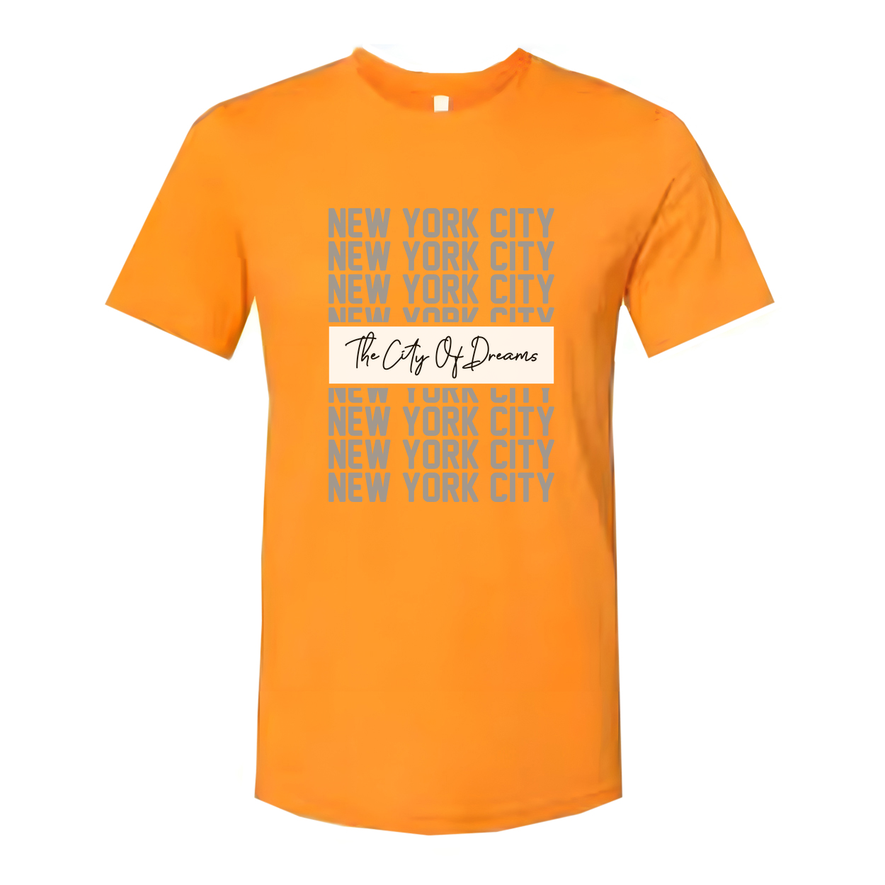 New York City Graphic Tee With Repeated NYC Text And The City Of Dreams Center Banner For Urban Unisex Style