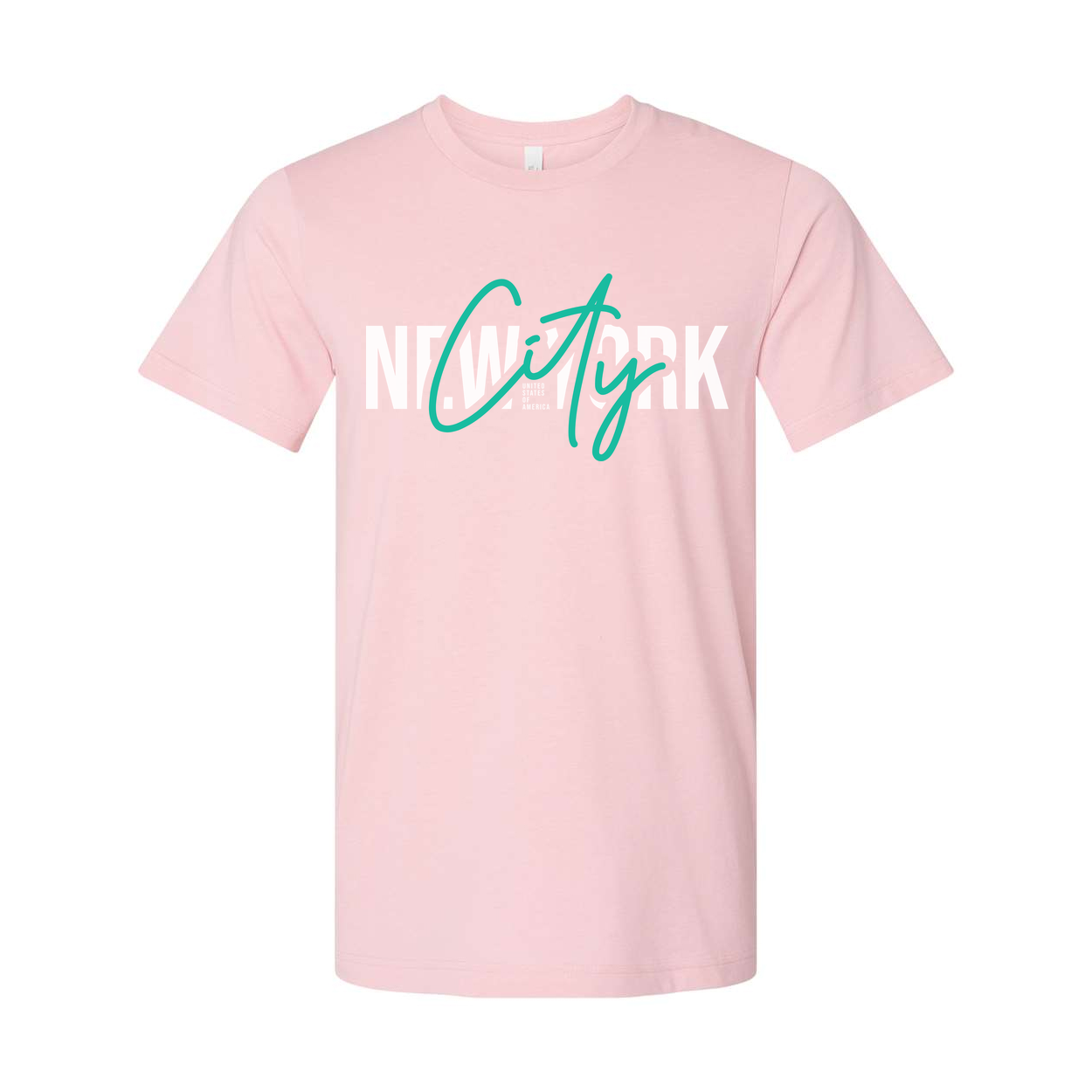 New York City Graphic Tee With Teal Script City Overlay For Modern Urban Style Edition