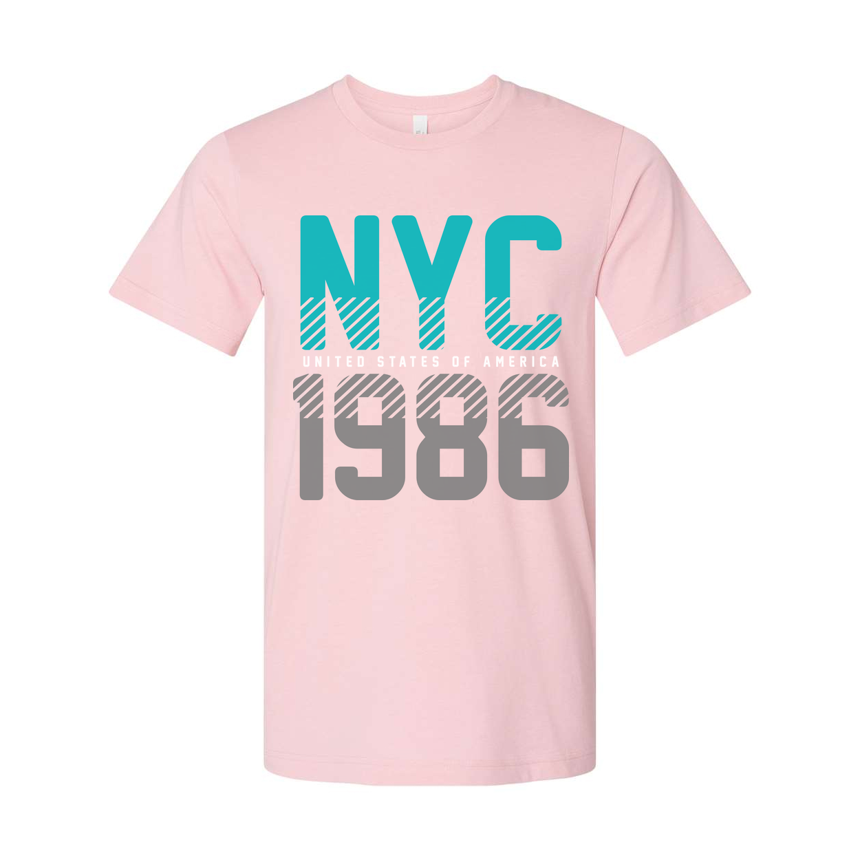 Unisex NYC 1986 Graphic T-Shirt With Turquoise Accents And Bold Gray Typography