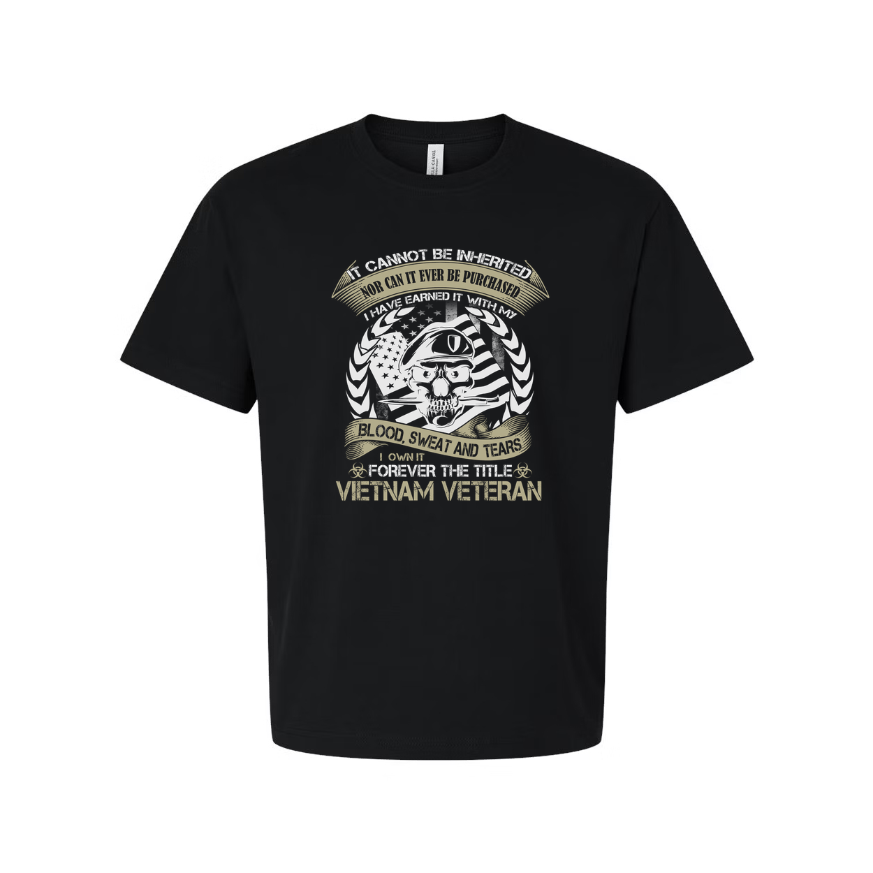 Vietnam Veteran Unisex T Shirt With Skull Flag Banner And Blood Sweat Tears Artwork