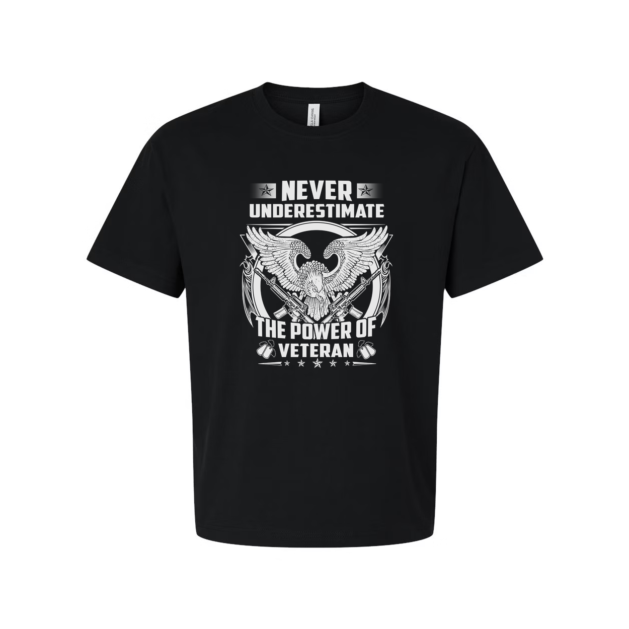 Black Unisex T Shirt Never Underestimate The Power Of Veteran Graphic Tee With Eagle Emblem